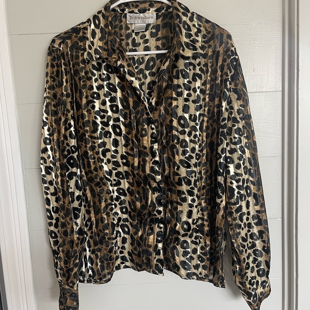 Dress barn | Leopard Print Button Up Long Sleeve Blouse Size XL - Picture 7 of 9